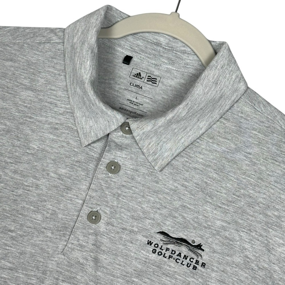 Adidas Shirt Mens L Gray Climalite Polo‎ Short Sleeve Wolfdancer Golf Club TX